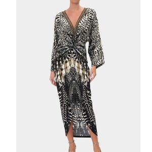 CAMILLA Long Split-Front Twist Silk Midi Dress night owl